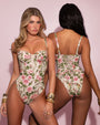 Two models wearing Brazilian Bombshell - Thorny Rose back and front view