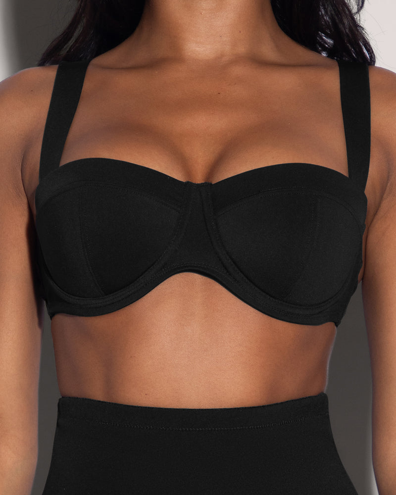 Busty shaping bra swim top in Black, view 3