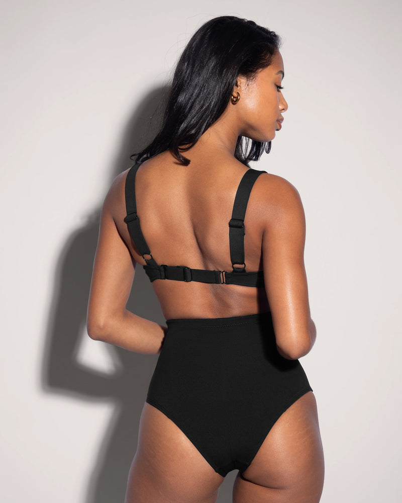Busty shaping bra swim top in Black by TA3, view 2