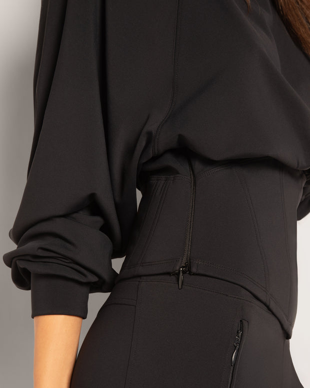 Cloudlined Knit Corset Hoodie - Soft Black