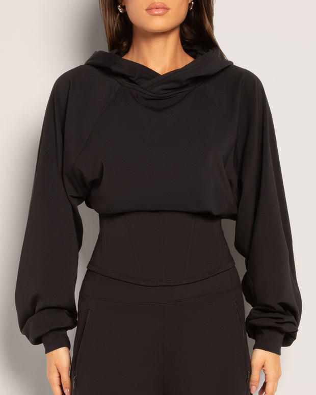 Cloudlined Knit Corset Hoodie - Soft Black