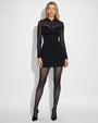 Full body front view of Collar Mesh Mini Dress - Black on model