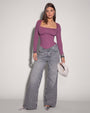Model is posing in Corsety Square Neck Long Sleeve Sculpting Shapewear Top - Grape full front view