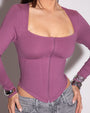  Corsety Square Neck Long Sleeve Sculpting Shapewear Top - Grape close up view