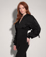 Model is in Corsety Bomber Zipper Front Waist Shaping Jacket - Black unzipper 