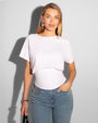 Model wears Corset Blousey Raglan Sleeve Shapewear Tee - White