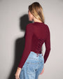 Model is in Long Sleeve Corsety Sculpting Shapewear Top - Dark Cherry back view