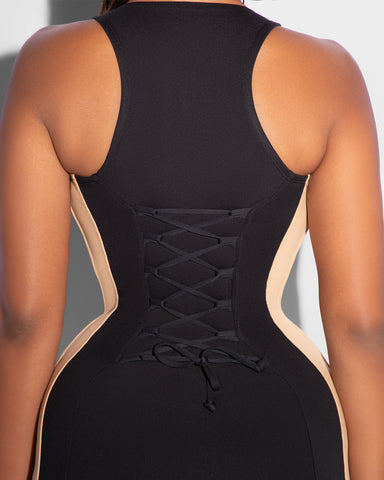 Corsety Scoop Neck Pencil Dress - Contour Black/Sand