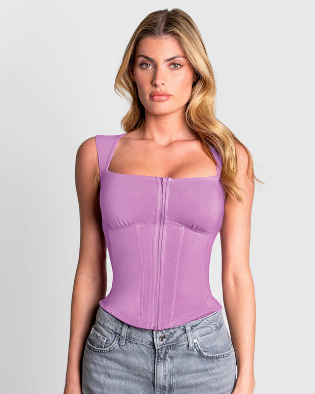 Model wears Corsety Square Neck Sleeveless Sculpting Shapewear Top - Lilac