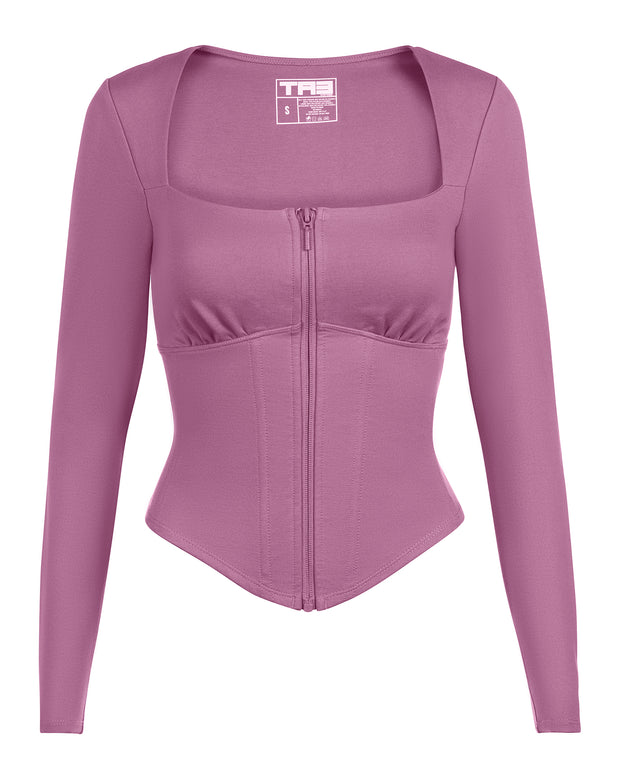 Outline image showing Corsety Square Neck Long Sleeve Sculpting Shapewear Top - Grape