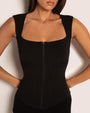 Model wears Corsety Square Neck Sleeveless Sculpting Shapewear Top - Black close up front