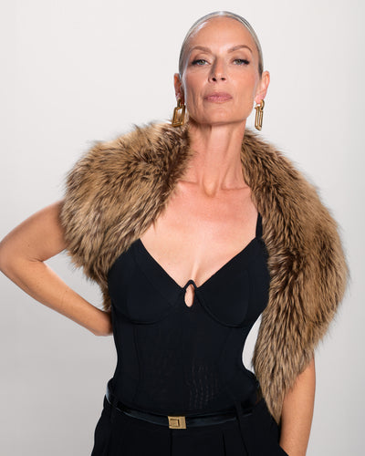 Model wearing Corset Bodysuit - Black front view