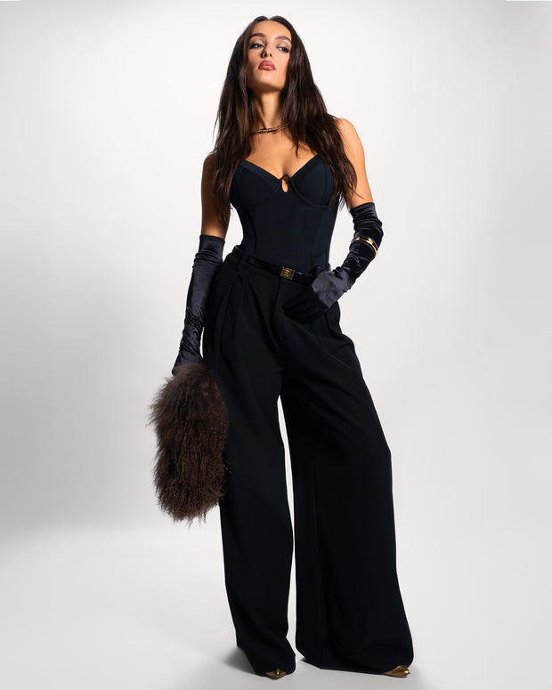 Full body front view of Corset Bodysuit - Black