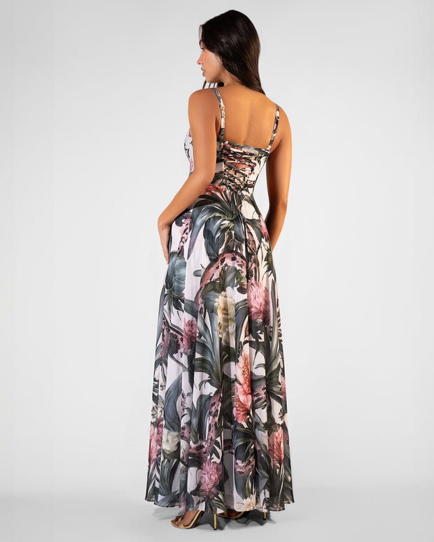 Full body back view of Bombshell Maxi Dress - Daylight Peony on model