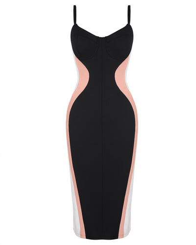 Outline image of Seamed Lushy Midi Dress - Contour Black/Rose/White
