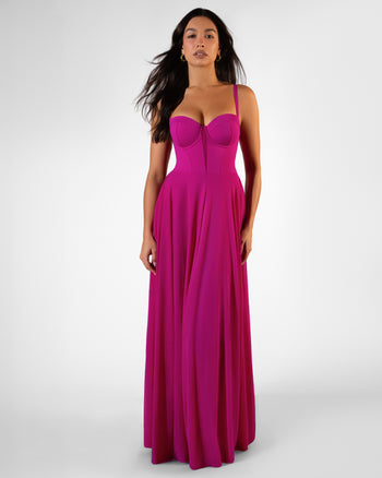 Front view image of Bombshell Maxi Dress - Electric Fuchsia on model