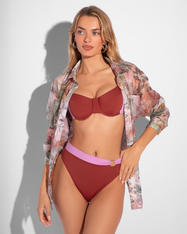 Model is posing in Flowy Oversized Collared Button Front Shirt - Cheeky Monkey open front