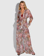 Model is posing in Flowy Pull On Wide Leg Pant - Cheeky Monkey and matching print long sleeve shirt front view