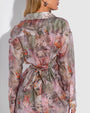 Model is posing in Flowy Oversized Collared Button Front Shirt - Cheeky Monkey close up back