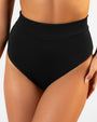 Close up shot of Hi Cut Adjustable Kini Bottom - Black on model front view