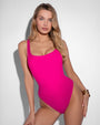 Close up image of Hi Cut Pammy One Piece Sculpting Shapewear Swimsuit - Pink front view 