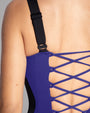 Model wears Lifty - Contour Ultramarine/Black One Piece Shapewear Swimsuit back view detail close up