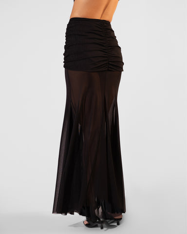 Back view of Mermaid Sheer Skirty - Black on model