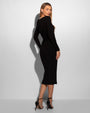 Model wears Notchy Long Sleeve Midi Dress - Black full back view