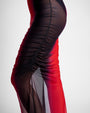 Ruched Sheer Side Slit Maxi Skirty - Red Ombre side view close up