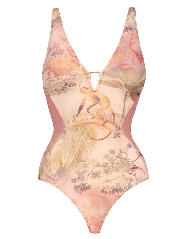 Outline image showing Plungey Triangle - Contour Cheeky Monkey/Rose Shapewear Swimsuit