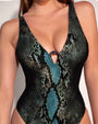 Close up front view of Hi Cut Plungey Triangle - Emerald Snake