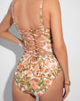 Model wears Plungey Triangle - Rose Leopard/Peach Blush Shapewear Swimsuit back view