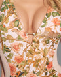 Plungey Triangle - Rose Leopard/Peach Blush Shapewear Swimsuit metal detail close up