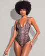 Model wears Plungey - Ombre Snake Open Back One Piece Shapewear Swimsuit front view