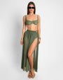 Model wears Ringy Sheer Slit Skirty - Martini Olive Cover Up Midi Skirt full front view