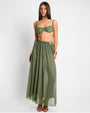 Model wears Ringy Sheer Slit Skirty - Martini Olive Cover Up Midi Skirt front view