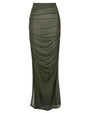 Outline image showing Ruched Sheer Side Slit Maxi Skirty - Fern Green
