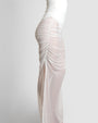 Ruched Sheer Side Slit Maxi Skirty - White side view close up