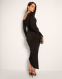 Model posing in Goddess Shaping Shapewear Midi Skirt - Black side view