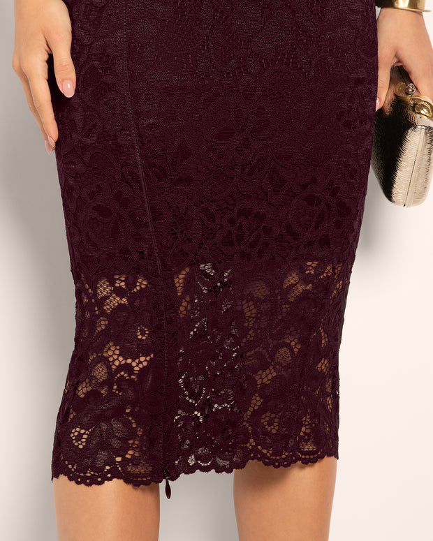 Close up image of Seamed Lushy Midi Dress - Lace Garnet to show zipper