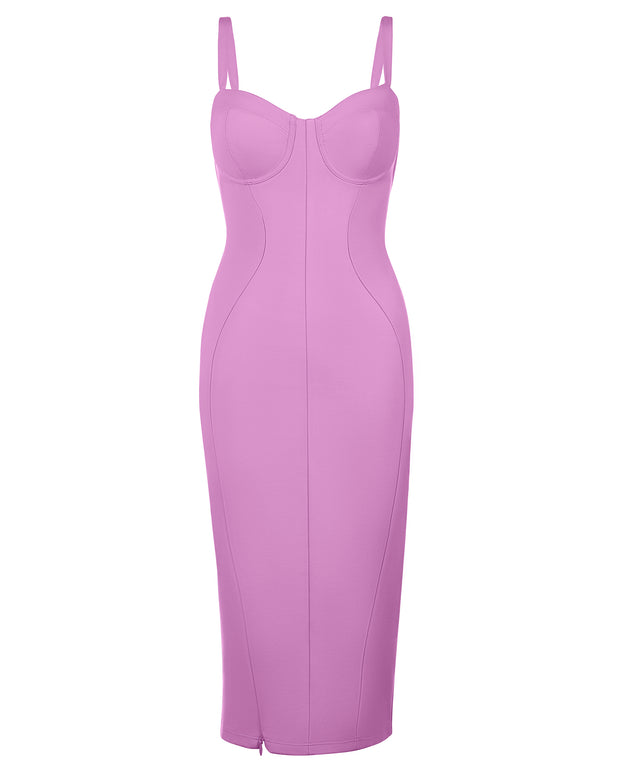 Outline image showing Seamed Lushy Pencil Midi Shapewear Dress - Mulberry