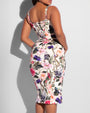 Model wears Seamed Lushy Pencil Midi Shapewear Dress - Rose Bloom back view close up