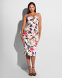 Model wears Seamed Lushy Pencil Midi Shapewear Dress - Rose Bloom full front view