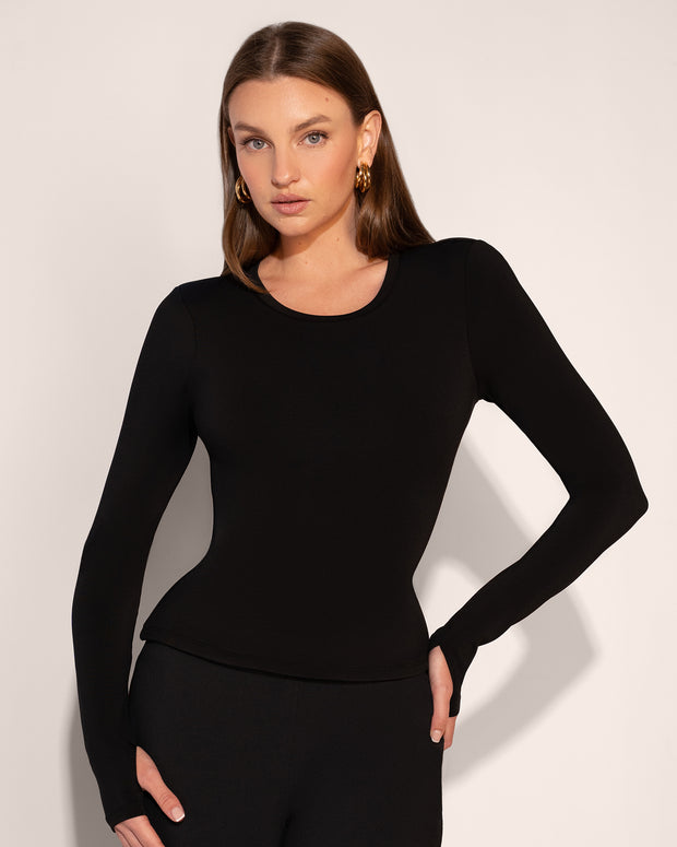 Shapey Crew Neck Top - Slinky Black