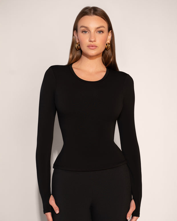 Shapey Crew Neck Top - Slinky Black