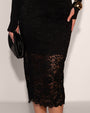 Seamed Midi Stretch Sculpting Shapewear Skirt - Black Lace Close up