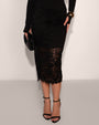 Seamed Midi Stretch Sculpting Shapewear Skirt - Black Lace front view close up