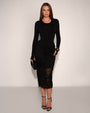 Seamed Midi Stretch Sculpting Shapewear Skirt - Black Lace Front View