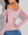 Model posing in Shapey Long Sleeve One Shoulder Shapewear Top - Dusty Rose close up