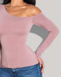 Shapey Long Sleeve One Shoulder Shapewear Top - Dusty Rose close up detail